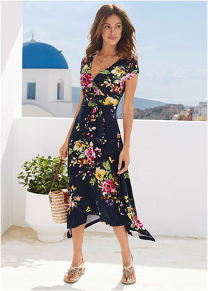 Floral Printed Dress - Navy Multi - thumbnail-1