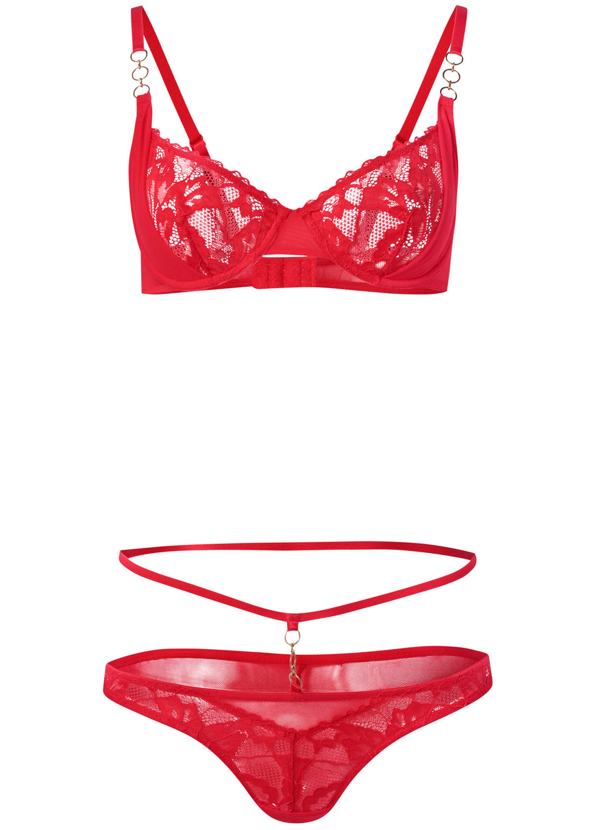 Cutout bra and panty set - Red