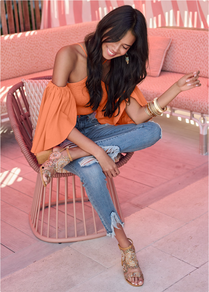 Smocked Fitted Top - Orange