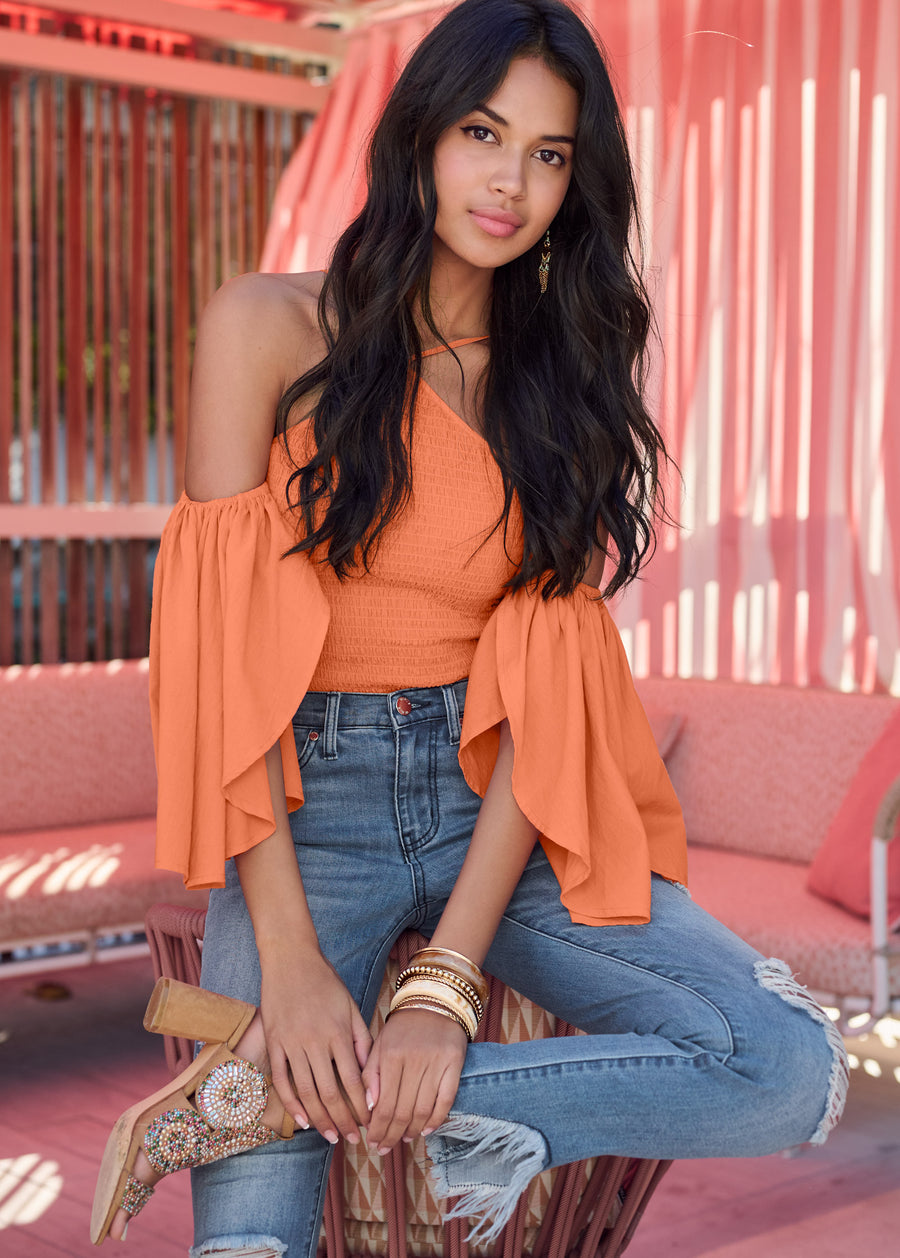 Smocked Fitted Top - Orange