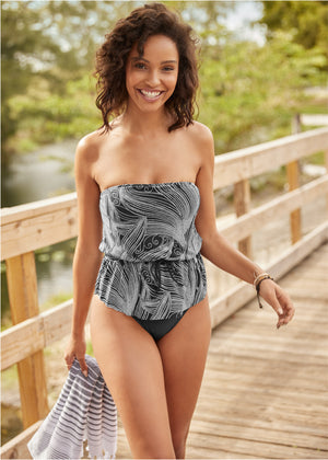 Bandeau tie blouson tankini top - Glamour Girl - thumbnail-1