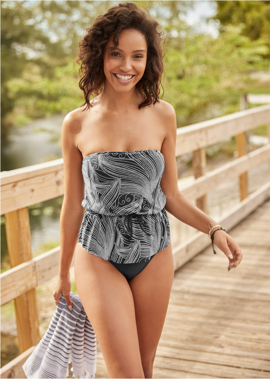 Bandeau tie blouson tankini top - Glamour Girl