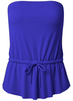 Bandeau Tie Blouson Tankini Top - Cobalt Blue - thumbnail-3