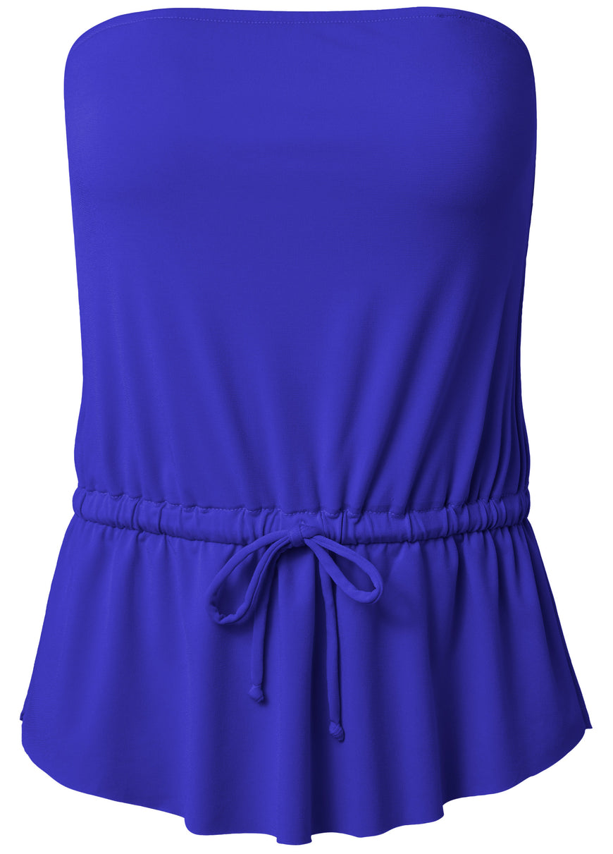 Bandeau Tie Blouson Tankini Top - Cobalt Blue