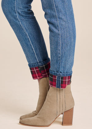 Plaid Cuff Straight Jeans - Denim Multi - thumbnail-6