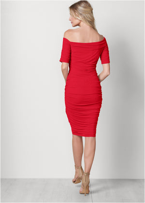 Ruched mesh bodycon dress - Red - thumbnail-2