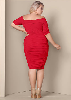 Ruched mesh bodycon dress - Red - thumbnail-11