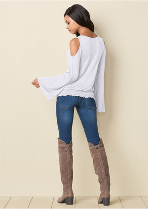 Cold-Shoulder Blouson Top - White - thumbnail-3