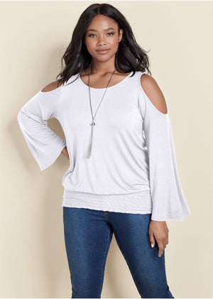 Cold-Shoulder Blouson Top - White - thumbnail-6