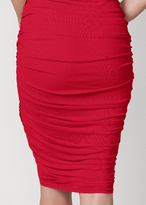 Ruched mesh bodycon dress - Red - thumbnail-4