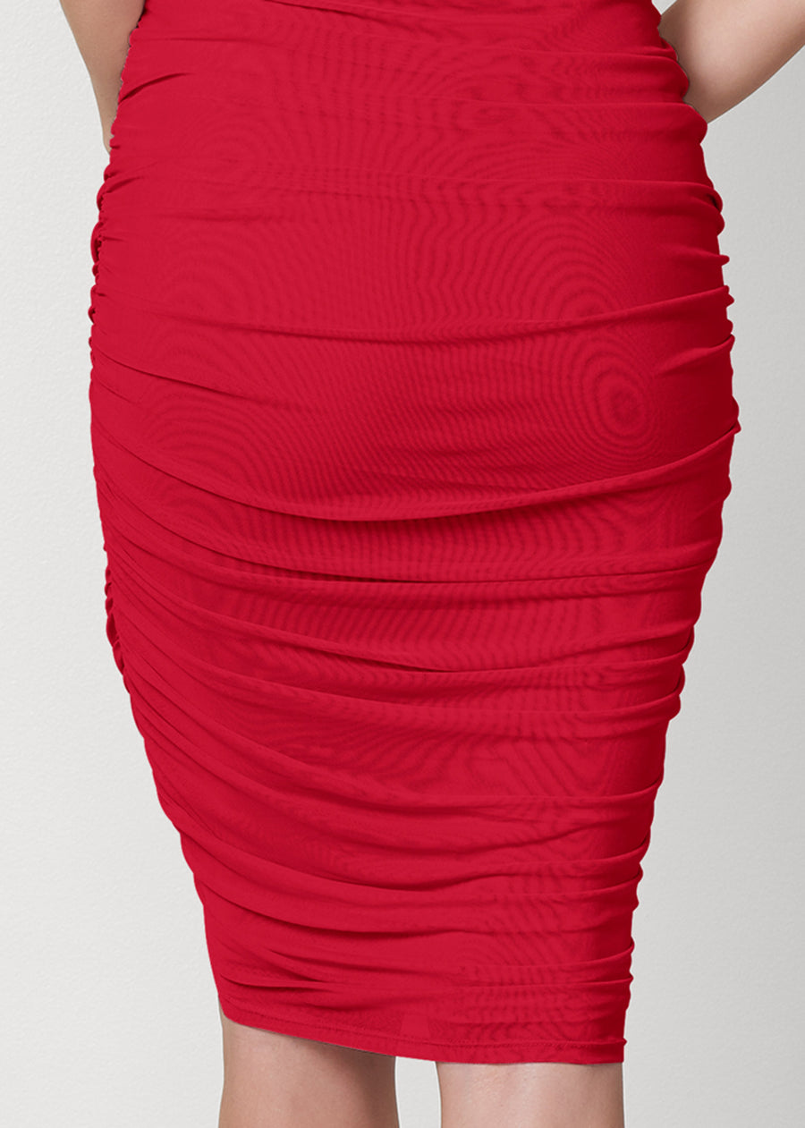 Ruched mesh bodycon dress - Red