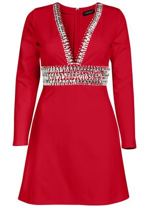 Robe plongeante ornée - Rouge - thumbnail-6