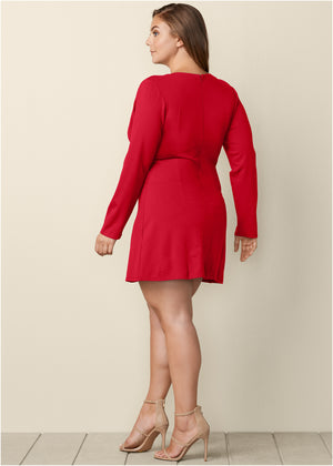 Robe plongeante ornée - Rouge - thumbnail-8