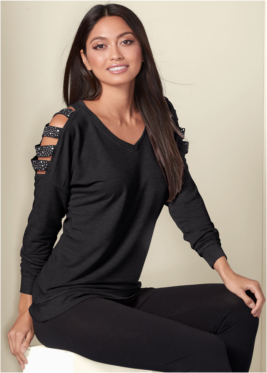 Stud Embellished Sweatshirt - Black