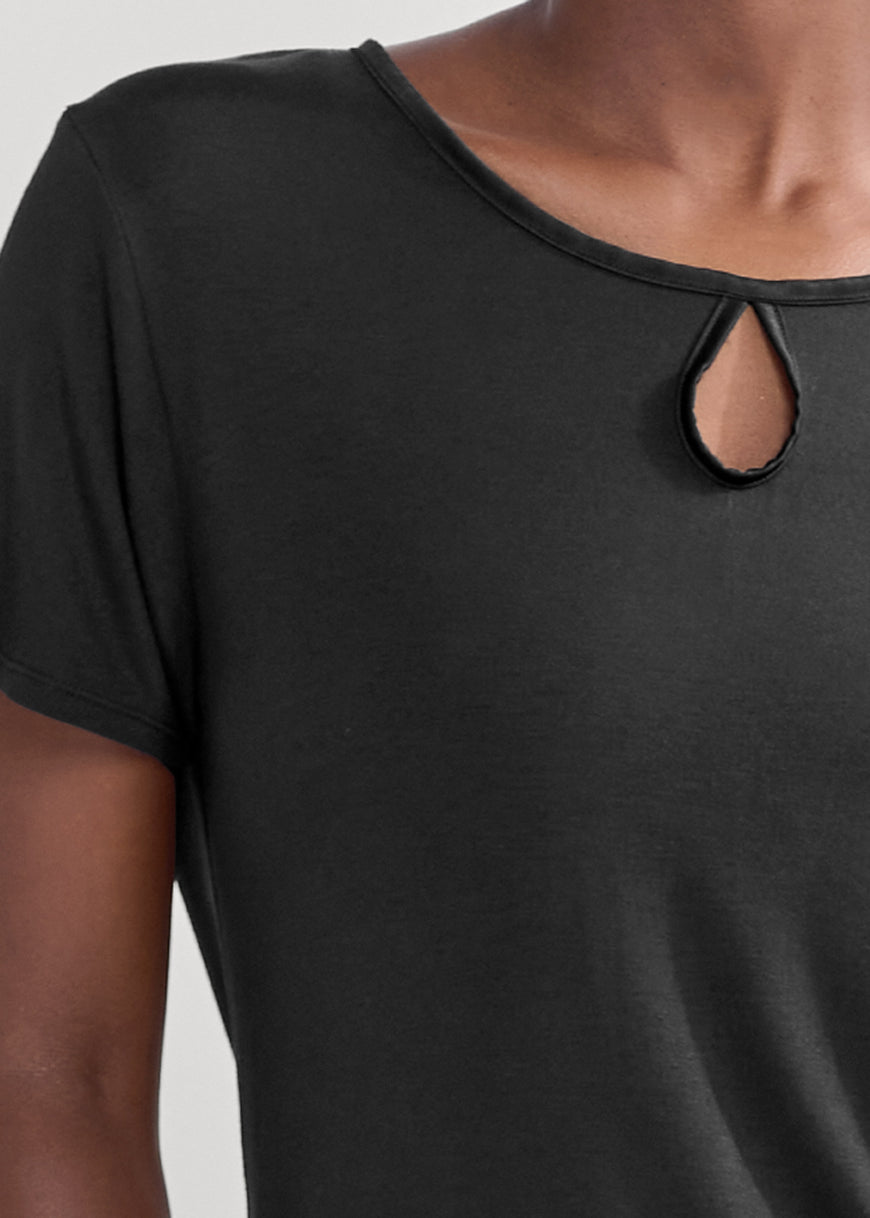 Satin Detail Sleep Top - Black