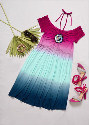 Embellished Ombre Dress - Blue & Pink - thumbnail-7