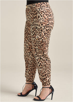 Faux Suede Leopard Print Cargo Pants - Brown Multi - thumbnail-13