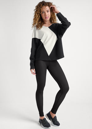 Color Block Oversized Top - Black & White - thumbnail-2