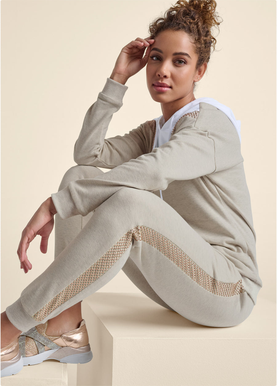 Sequin Stripe Pant Set  - Heathered Oatmeal