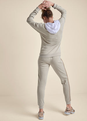 Sequin Stripe Pant Set  - Heathered Oatmeal - thumbnail-2