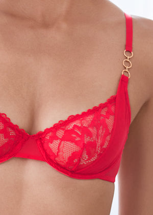 Ensemble soutien-gorge et culotte découpés - Rouge - thumbnail-3