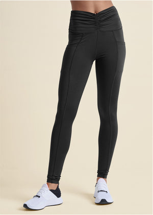 Ruched Waist Leggings - Black - thumbnail-1