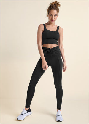 Ruched Waist Leggings - Black - thumbnail-8