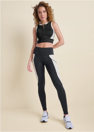 Crop top actif color block - Noir &amp; Blanc - thumbnail-7