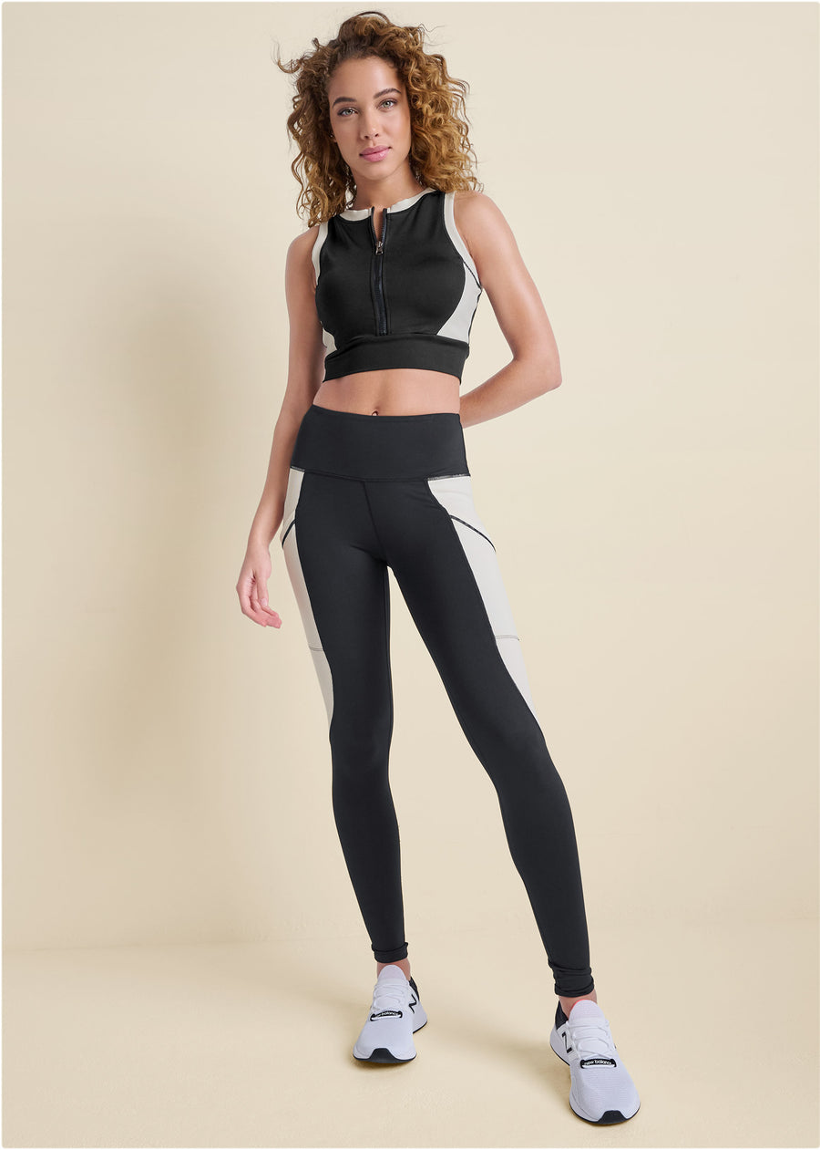 Crop top actif color block - Noir &amp; Blanc