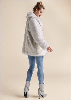 Luxe Mid-Length Faux Fur Coat - Grey - thumbnail-2