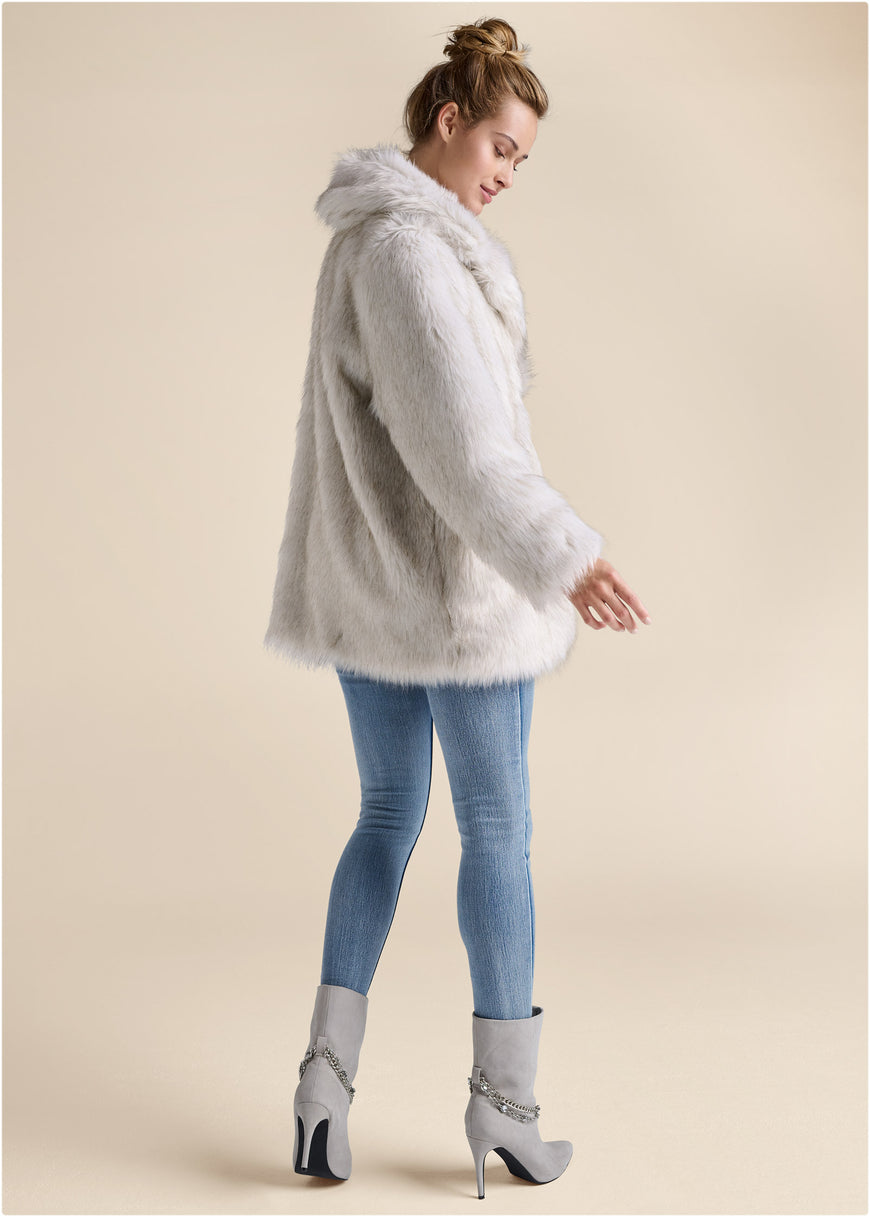 Luxe Mid-Length Faux Fur Coat - Grey