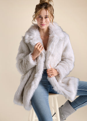 Luxe Mid-Length Faux Fur Coat - Grey - thumbnail-1