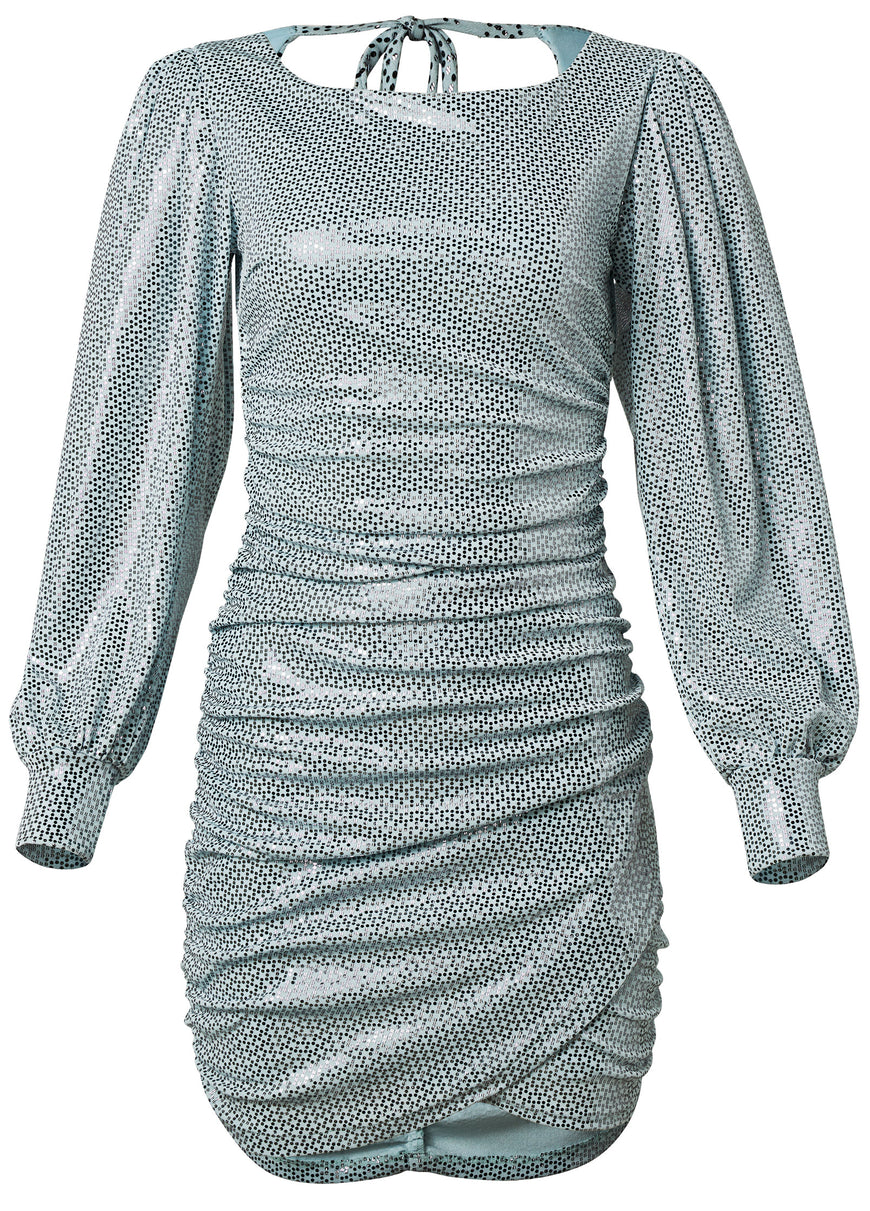 Open-Back Shimmer Dress  - Blue Metallic