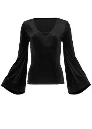 Strappy V-Neck Velvet Top - Black - thumbnail-6