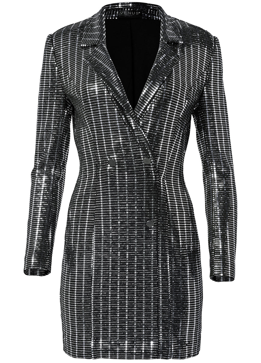 Mini-robe blazer à sequins - Noir Multi