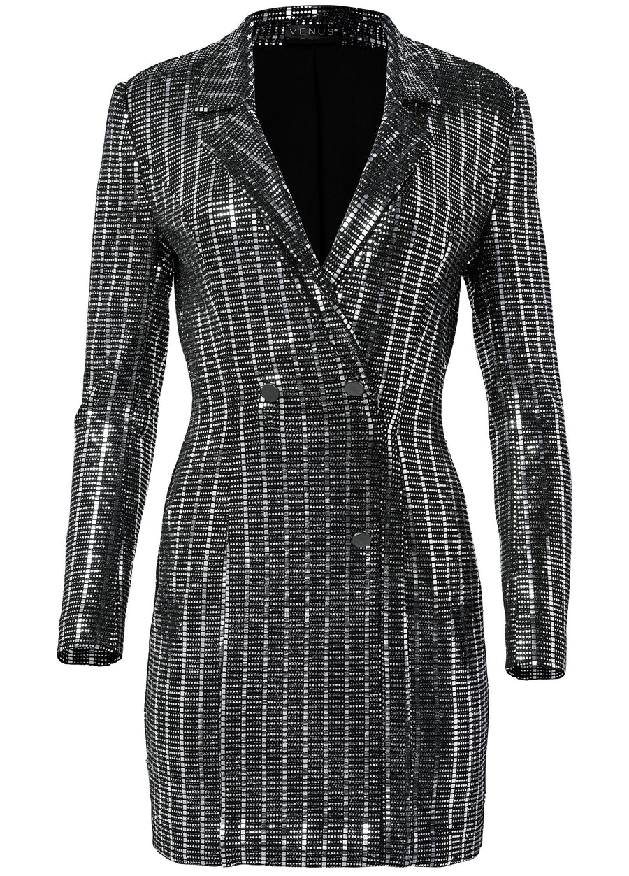 Sequin Blazer Mini Dress  - Black Multi