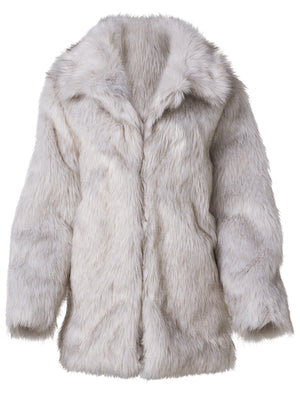 Luxe Mid-Length Faux Fur Coat - Grey - thumbnail-5