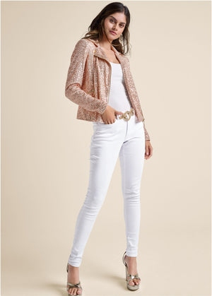 Sequin Moto Jacket - Rose Gold - thumbnail-3