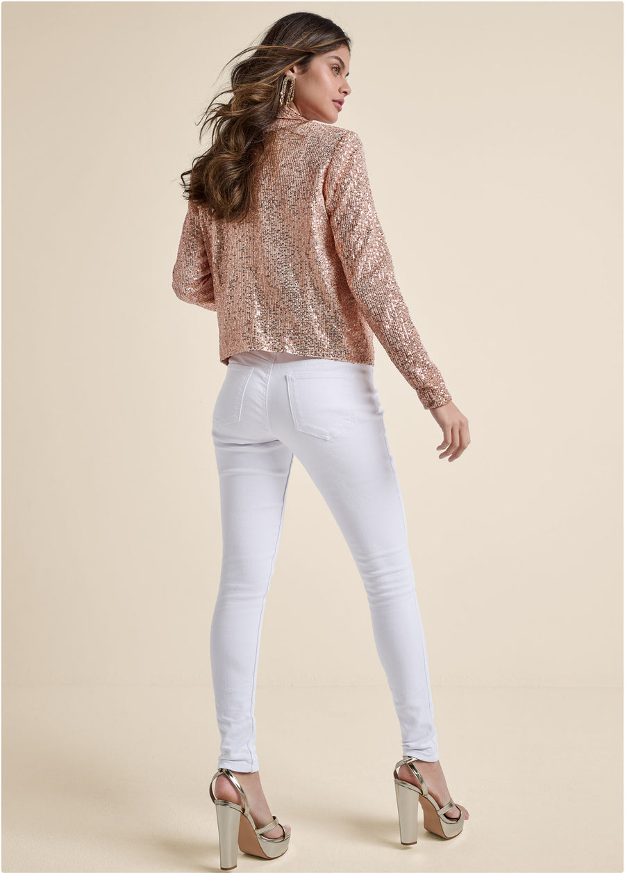 Sequin Moto Jacket - Rose Gold