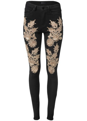 Floral Embellished Jeans - Black Multi - thumbnail-7