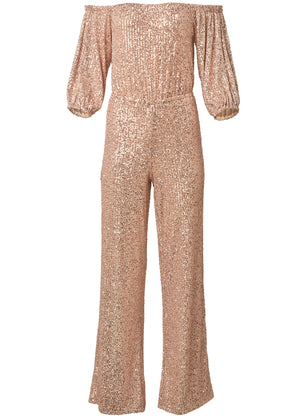 Off-Shoulder Sequin Jumpsuit - Rose Gold - thumbnail-5