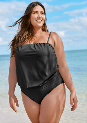 Blouson Bandeau Tankini Top - Black Beauty - thumbnail-3