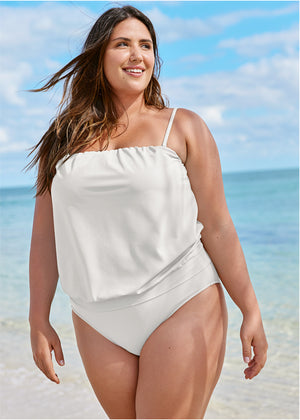 Blouson Bandeau Tankini Top - Pearl White - thumbnail-4