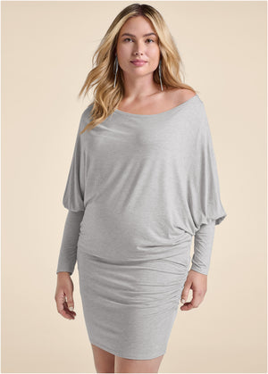 Off-Shoulder Dress - Heather Grey - thumbnail-7