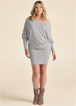 Off-Shoulder Dress - Heather Grey - thumbnail-8