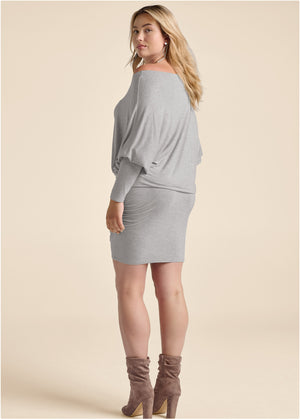 Off-Shoulder Dress - Heather Grey - thumbnail-9