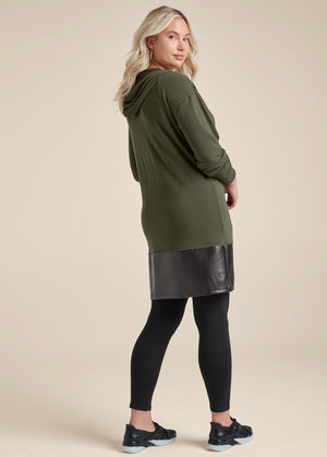 Faux-Leather Tunic Jacket - Olive & Black - thumbnail-9