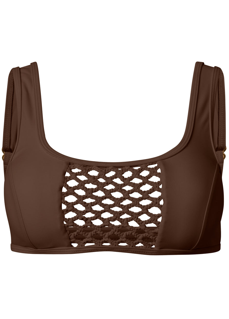 Macrame Net Square Neck Top - Mocha