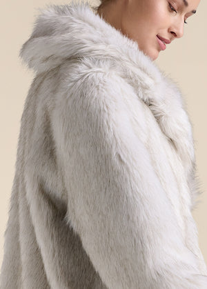 Luxe Mid-Length Faux Fur Coat - Grey - thumbnail-4