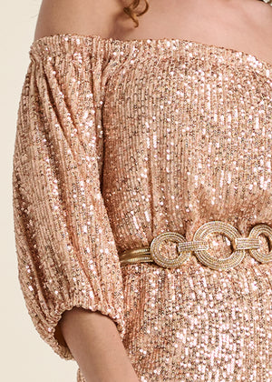 Off-Shoulder Sequin Jumpsuit - Rose Gold - thumbnail-4